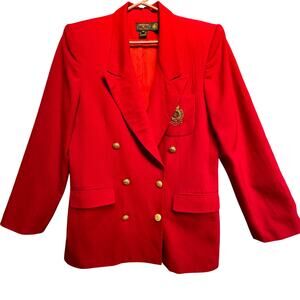 Charter Club Jane Justin Double Breasted Lined Wool Blazer Jacket Women 10 Red